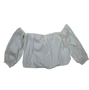 7 For All Mankind White Off-Shoulder Puff Sleeve Cotton Blouse